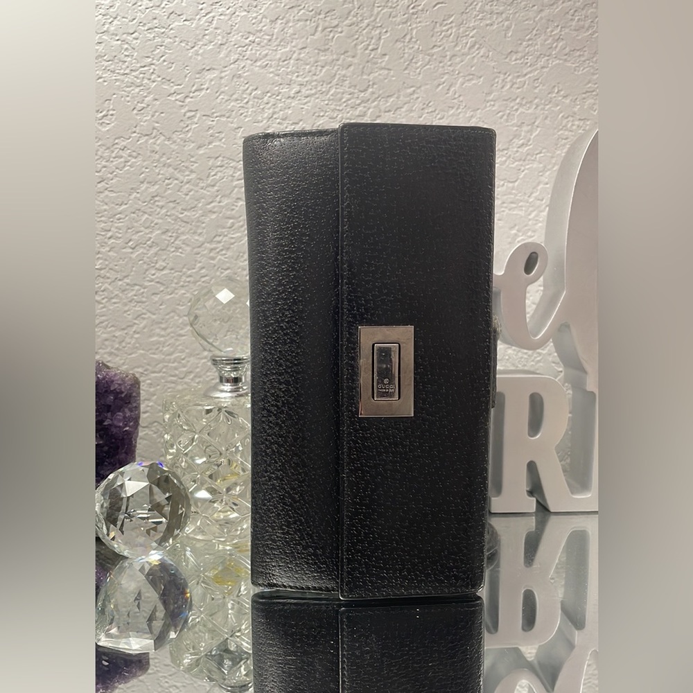 EUC, rare, auth GUCCI long bifold wallet, black